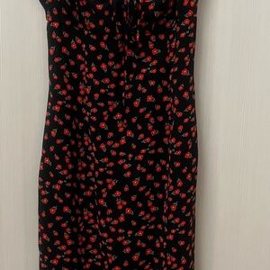 Princess Polly Black Midi Dress with Red Floral Pattern